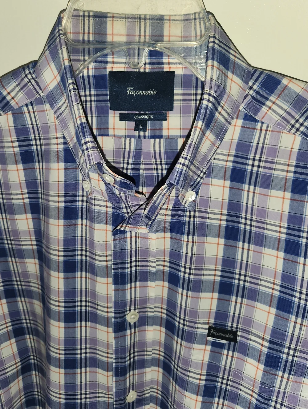 Faconnable Button Down Blue Plaid Shirt Men's Size Large EUC $38 - Picture 3 of 5